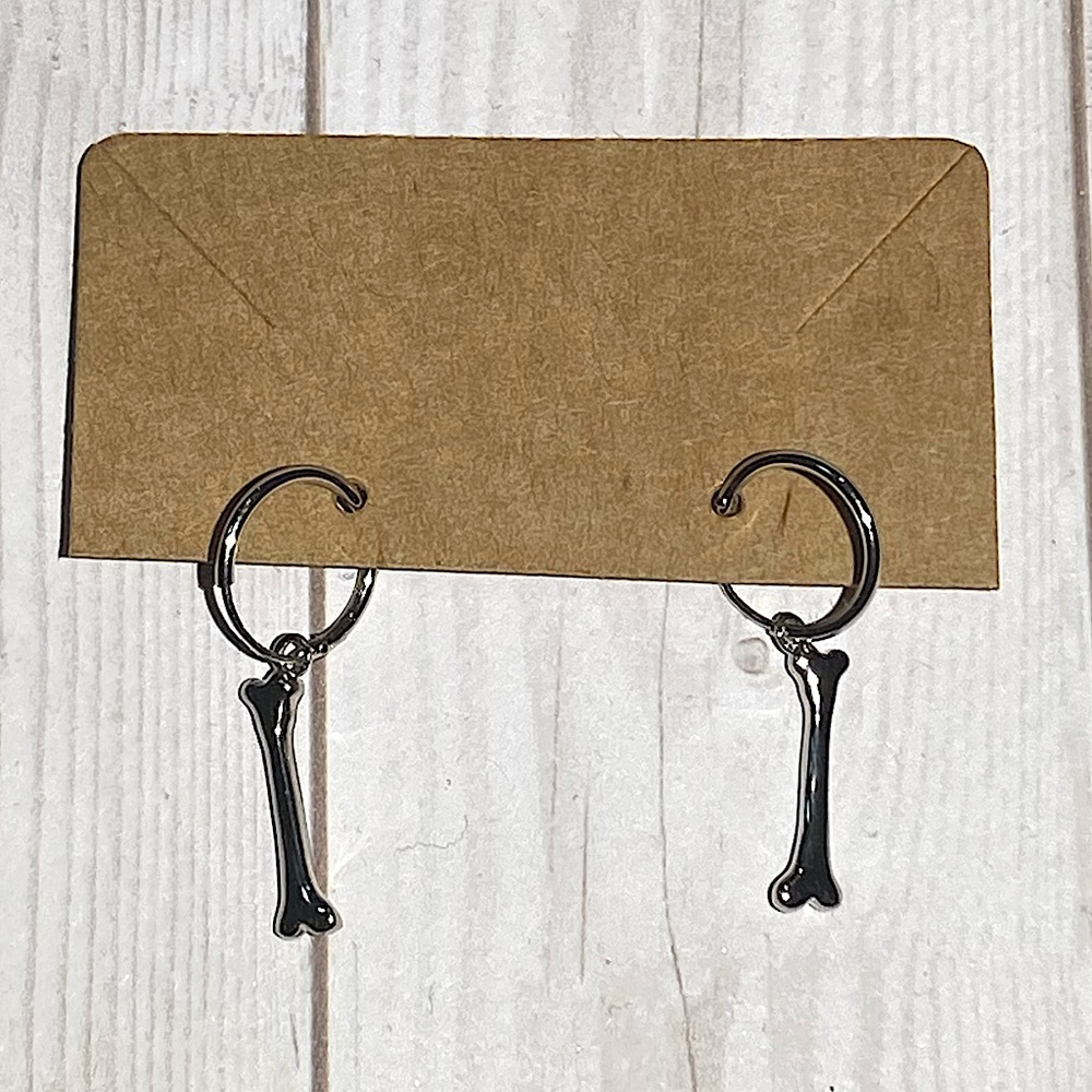 Sterling silver Small hoops with bone charm earrings